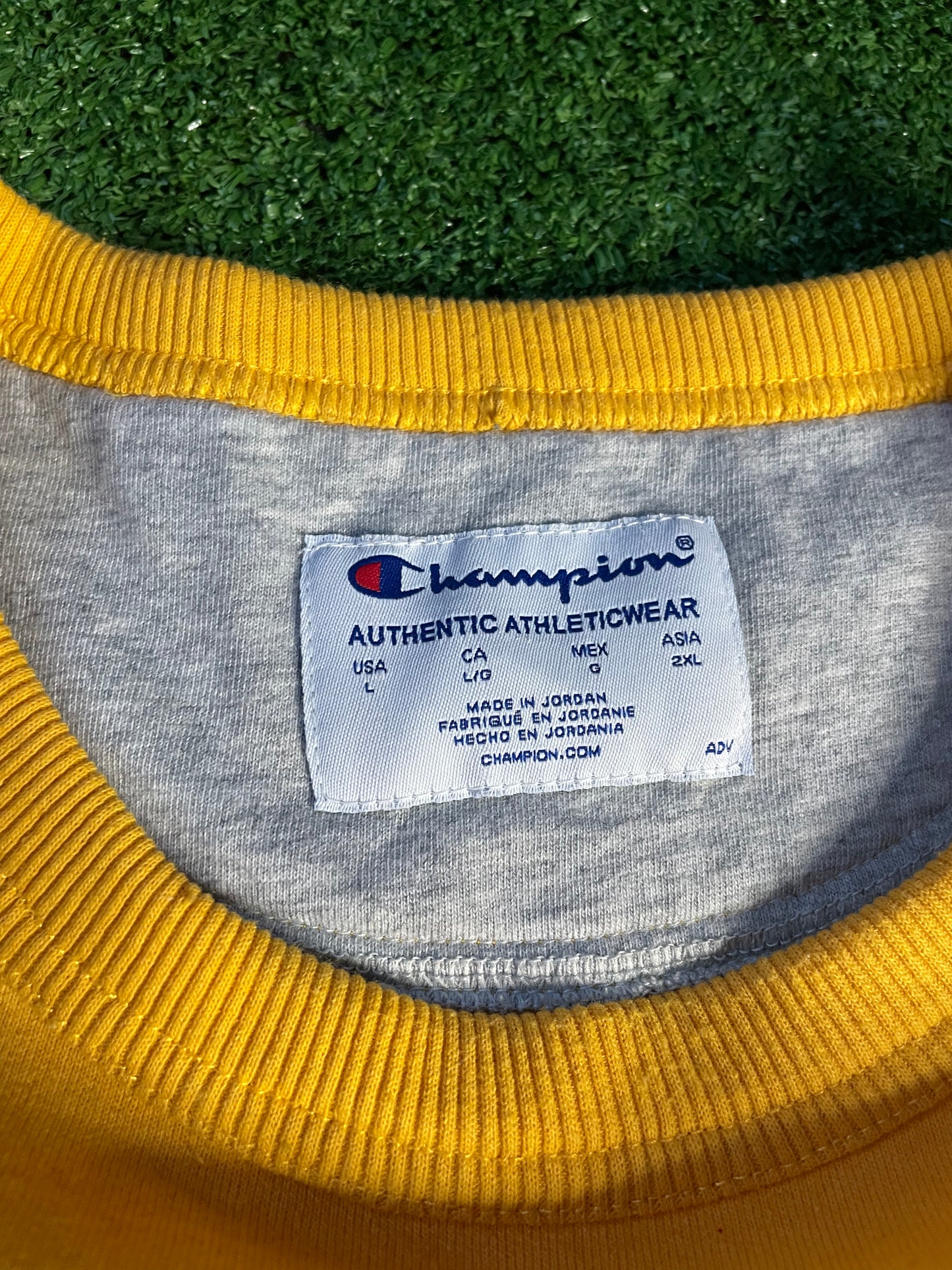 Yellow Champion Embroidered Sweater L